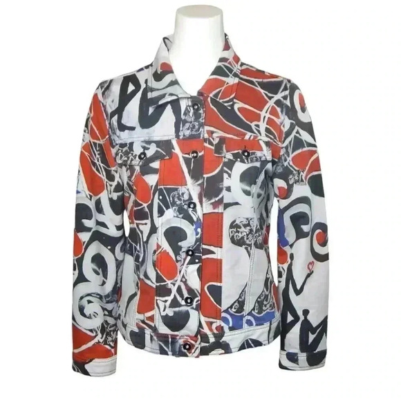Dolcezza Simply Art Lovely Lovers Button Up Jacket Size M Red White Abstract - Picture 1 of 8